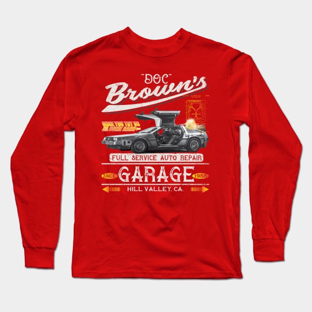 Doc Brown's Auto Repair Shop Long Sleeve T-Shirt by Alema Art